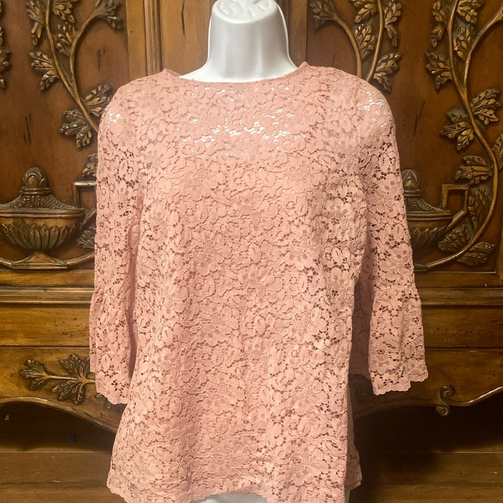 Pink Lace 3/4 Sleeve Pretty Blouse size medium twee coquette girl